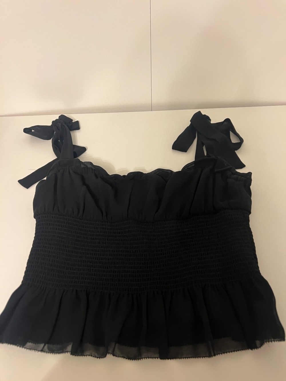 Aritzia Wilfred Black Ruffled Tie-Shoulder Cami